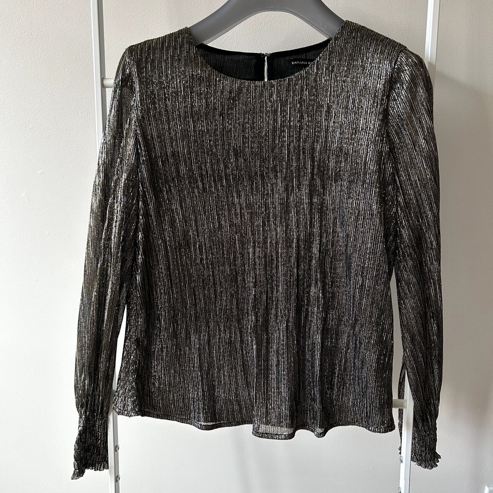 BANANA REPUBLIC Gold‎ Metallic Shimmering Long Sleeves Blouse Sz Petite XS Party